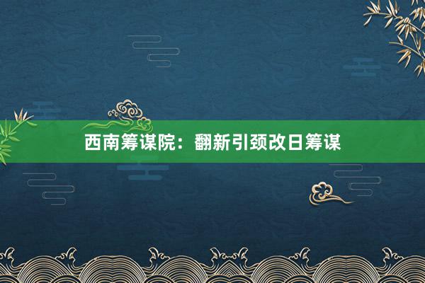 西南筹谋院：翻新引颈改日筹谋